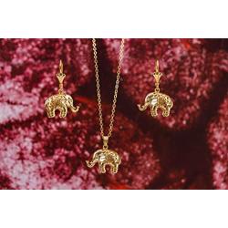 Barzel 18K Gold Plated Filigree Cutout Elephant Drop Earrings and Pendant Necklace Jewelry Set