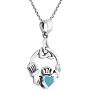 AeraVida Heart Simulated Turquoise Celtic Claddagh .925 Sterling Silver Pendant Necklace