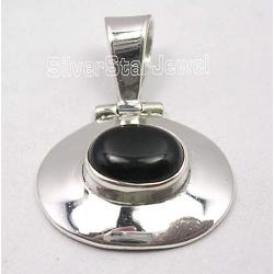 SilverStarJewel Solid Sterling Silver Natural Black Onyx Pendant 1.1'' Jewelery Gift