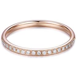 HAFEEZ CENTER 14K Solid Gold Petite Micropave Milgrain Eternity Ring Moissanite Wedding Band Ring for Women and Girls