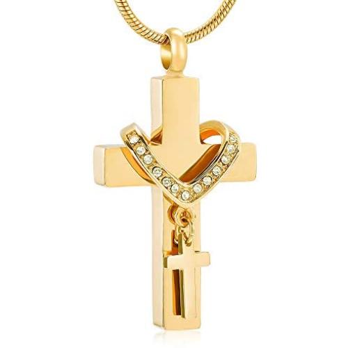 Stainless Steel Cross Memorial Cremation Ashes Urn Pendant Necklace Keepsake Jewelry Urn