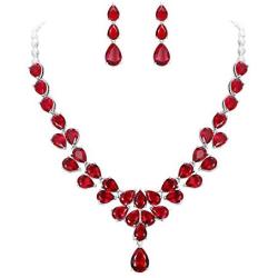 EleQueen Womens Bridal CZ Multi Teardrop Statement Necklaces Dangle Earrings Costume Jewerly Sets