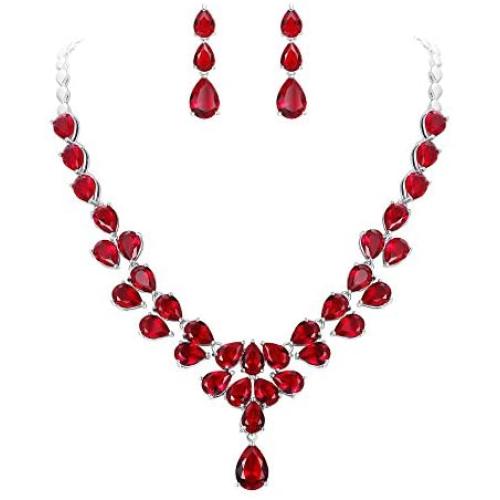 EleQueen Womens Bridal CZ Multi Teardrop Statement Necklaces Dangle Earrings Costume Jewerly Sets
