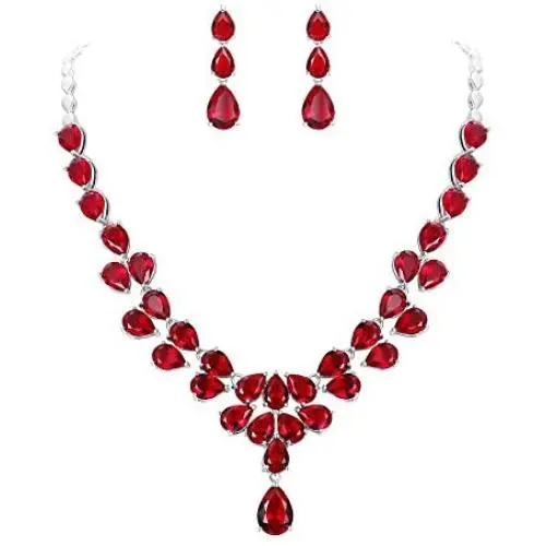 EleQueen Womens Bridal CZ Multi Teardrop Statement Necklaces Dangle Earrings Costume Jewerly Sets