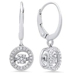 Dancing Diamond''Forever Love'' Dangle Leverback Earrings in 925 Sterling Silver by Parade of Jewels (1/6 ct.tw.)