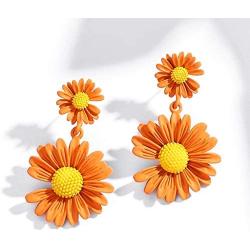 Flowers Dangle Earrings Tiny Daisy Sunflower Drop Earrings Vintage Multicolor Cute Simple Elegant Flower Ear Stud Earrings for Women Girl Holiday Summer Jewelry