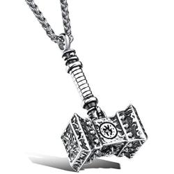 Beraspot Titanium Stainless Steel Large Thor Viking Hammer Pendants Necklace for Men Boys,Gold Chain Length:21.6Inch