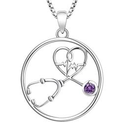 YL Stethoscope Necklace Sterling Silver Doctor Nurse Medical Pendant RN Registered Student Cubic Zirconia Jewelry for Women