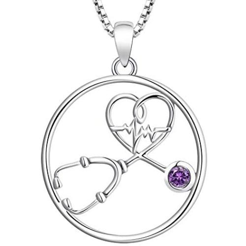 YL Stethoscope Necklace Sterling Silver Doctor Nurse Medical Pendant RN Registered Student Cubic Zirconia Jewelry for Women