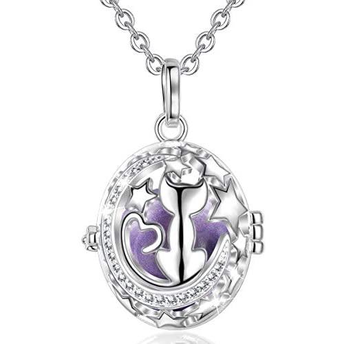Harmony Ball Pregnancy Bola Necklace, AEONSLOVE Cat Stars Harmony Ball Locket Music Angel Chime Caller Bell 18mm Mexican Bola Wishing Balls Pendant Necklaces Best Jewellery Gift for Pregnancy Mom Baby