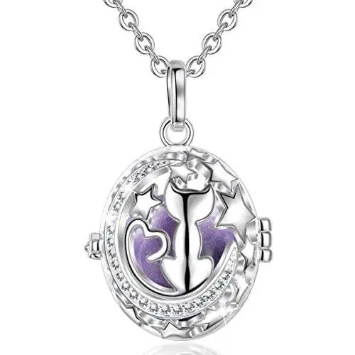 Harmony Ball Pregnancy Bola Necklace, AEONSLOVE Cat Stars Harmony Ball Locket Music Angel Chime Caller Bell 18mm Mexican Bola Wishing Balls Pendant Necklaces Best Jewellery Gift for Pregnancy Mom Baby