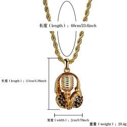 Moca Jewelry Iced Out Headphone Shape Pendant Necklace 18K Gold Plated Bling CZ Simulated Diamond Hip Hop Rapper Chain Necklace for Men Women