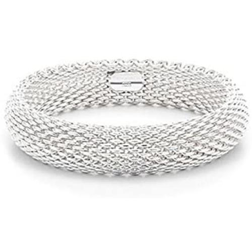 IVYRISE Bracelet 925 Sterling Silver Plated Jewelry Sideway Big Flat Link Chain Mesh Bangle Bracelet for Women