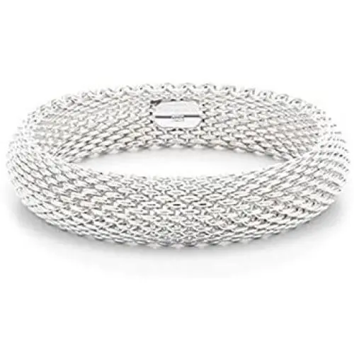 IVYRISE Bracelet 925 Sterling Silver Plated Jewelry Sideway Big Flat Link Chain Mesh Bangle Bracelet for Women
