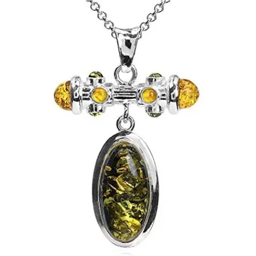 Ian and Valeri Co. Multicolor Amber Sterling Silver Oval Modern Pendant Necklace Chain 18'' Ian and Valeri Co. Multicolor Amber Sterling Silver Oval Modern Pendant Necklace Chain 18''