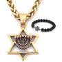 GUNGNEER Star of David Menorah Necklace Stainless Steel Charm Keel Chain Religious Jewish Jewelry for Men Women