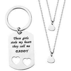 ENSIANTH Father Daughter Gift These Girls Stole My Heart They Call Me Daddy Keychain Set Heart Cut out Necklace for Daughter