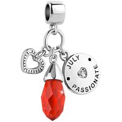 QueenCharms Heart Love Jan-Dec Simulated Birthstone Charm 12 Colors Birthday Beads for Bracelets