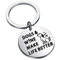 WSNANG Dog Lover Gift Dogs and Wine Make Life Better Keychain Gift for Veterinarian, Dog Mom, Dog Dad, Animal Rescue or Vet Tech