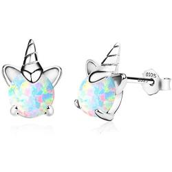 Gold Unicorn Earrings for Girls, Hypoallergenic S925 Sterling Silver Stud Earrings VIKOLY Fire Opal Earrings Little Tiny Cute Animal Earrings Jewelry Gifts for Kids Teens Women Sensitive Ears