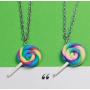 2pcs Cute Colorful Rainbow Lollipop Necklace Adjustable Long Sweater Chain Lovely Swirl Lollipop Candy Pendant Sugar Sweets Jewelry Set for Women Girl Men