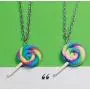 2pcs Cute Colorful Rainbow Lollipop Necklace Adjustable Long Sweater Chain Lovely Swirl Lollipop Candy Pendant Sugar Sweets Jewelry Set for Women Girl Men