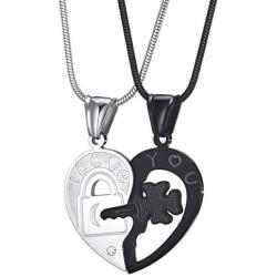 MOO&LEE Stainless Steel Couples Necklace Yin Yang Lock and Key Heart Pendant Chain for Lovers, BFF Necklace for 2