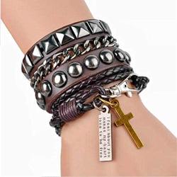Y-blue Multilayer Bracelet Fashion Punk Leather Woven Braided Cross Bangle Wrist Cuff Wristband…