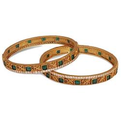 Tarinika Antique Gold Bangle for women and Girl White Green [2.6]