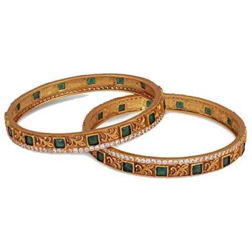 Tarinika Antique Gold Bangle for women and Girl White Green [2.6]