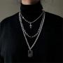 YOPQ 2Pcs Lock Statement Pendant Necklace Long Chain Punk Multilayer Choker Necklace For Women Man Girls