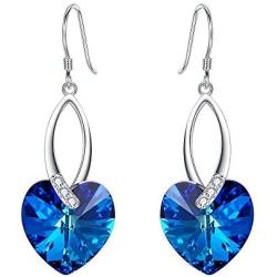 EleQueen Sterling Silver CZ Love Heart Dangle Earrings with Swarovski Crystals Hypoallergenic Jewelry Gift for Women Girls