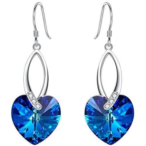EleQueen Sterling Silver CZ Love Heart Dangle Earrings with Swarovski Crystals Hypoallergenic Jewelry Gift for Women Girls