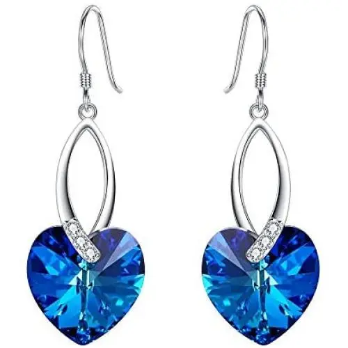 EleQueen Sterling Silver CZ Love Heart Dangle Earrings with Swarovski Crystals Hypoallergenic Jewelry Gift for Women Girls