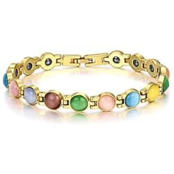 Jewelry 18K Gold Plated round cats Eye/Turquoise Copper Bracelets Magnetic Therapy 7.8''Chain Link for Women