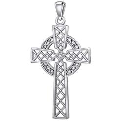 US Jewels Mens 925 Sterling Silver Irish Celtic Knotwork Cross Pendant, 34.5mm