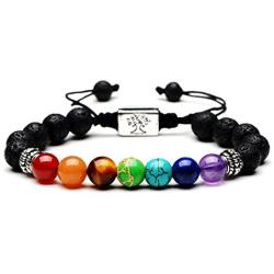 Zuo Bao 7 Chakra Natural Stone Yoga Bracelet 8mm Nature Stone Braided Rope Healing Yoga Bead Rope Necklace