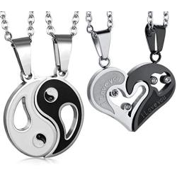 LOLIAS Stainless Steel Yin Yang Love Heart Pendant Couple Necklace for Men Women Puzzle Matching Valentine Gifts for Him&Her Jewelry Set