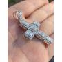 Harlembling Solid 925 Sterling Silver - Mens Iced Baguette Cross Pendant - Flooded Out Fits Up to 6mm Necklace (Rose Gold Finish)
