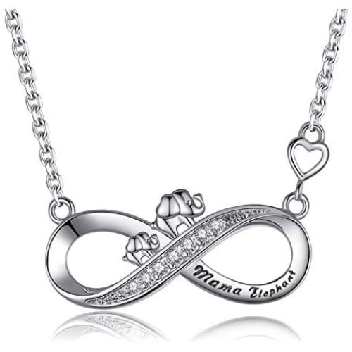 Mother Gifts from Daughter 925 Sterling Silver Infinity Mama Elephant Necklace Jewelry Christmas Birthday Gifts for Mom Women