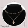 Funyrich Layered Cross Pendant Necklace Jesus Beaded Necklaces Chain Adjustable Choker Necklace Jewelry for Women and Girls (Gold)