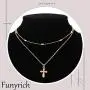 Funyrich Layered Cross Pendant Necklace Jesus Beaded Necklaces Chain Adjustable Choker Necklace Jewelry for Women and Girls (Gold)