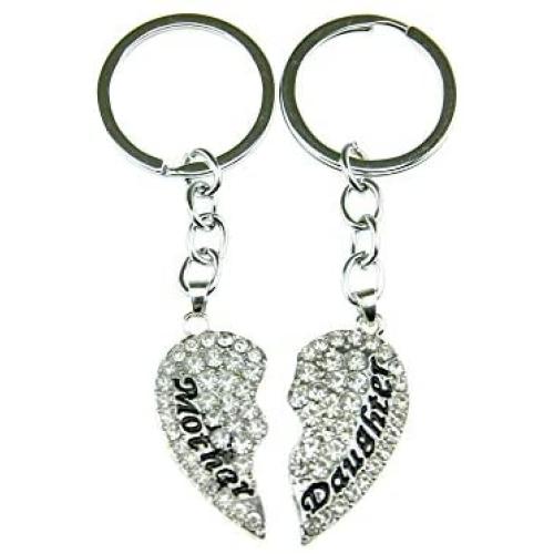 Simple Design 2 Pcs Matching Heart Keychains for Mother & Daughter Jewelry Gift