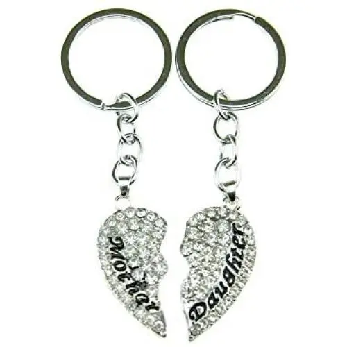 Simple Design 2 Pcs Matching Heart Keychains for Mother & Daughter Jewelry Gift