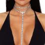 Riymusry Sexy Multilayered Long Choker Necklaces Double Layer Crystal Full Rhinestone Choker Necklace Statement Necklace Luxury Collares Jewelry for Women Body Jewelry Nightclub Party(Silver Necklace)
