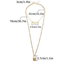 Ursumy Punk Layered Long Necklaces Gold Handcuffs Necklace Chain with Lock Pendant Necklace Jewelry for Women and Girls