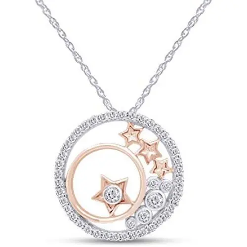 Mothers Day Jewelry Gifts 1/3 Carat CT Natural Diamond Two Tone Open Circle Moon Star Pendant Necklace in 14k Gold Over Sterling Silver (I-J Color, I2-I3 Clarity, 0.33 Cttw) Mothers Day Jewelry Gifts 1/3 Carat CT Natural Diamond Two Tone Open Circle Moon Star Pendant Necklace in 14k Gold Over Sterling Silver (I-J Color, I2-I3 Clarity, 0.33 Cttw)