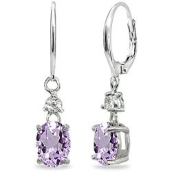 Sterling Silver Genuine or Synthetic Gemstone 8x6mm Oval Dangle Leverback Earrings