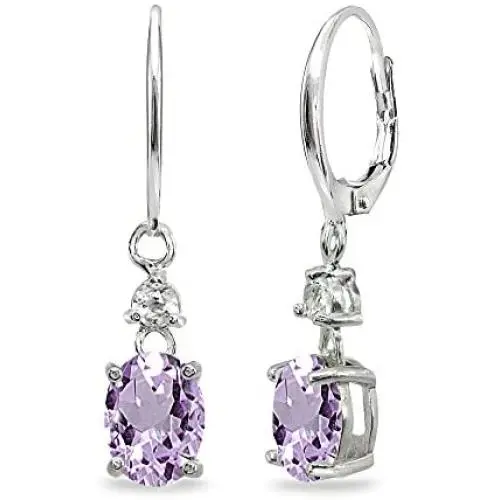 Sterling Silver Genuine or Synthetic Gemstone 8x6mm Oval Dangle Leverback Earrings