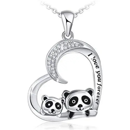 Panda Necklace for Women 925 Sterling Silver I Love You Forever Necklace Jewelry Gifts for Women Mom Wife Daughter Girls